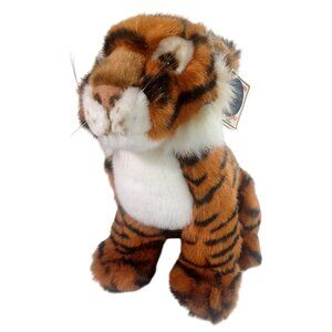 NWT NEW! 14X16 1988 Vintage Chrisha Playful Pets Fluffy Plush Sitting Tiger Cub